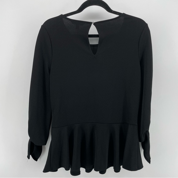 Banana Republic Women’s Peplum Blouse Black 3/4 Length Sleeve Keyhole S New - Picture 4 of 4